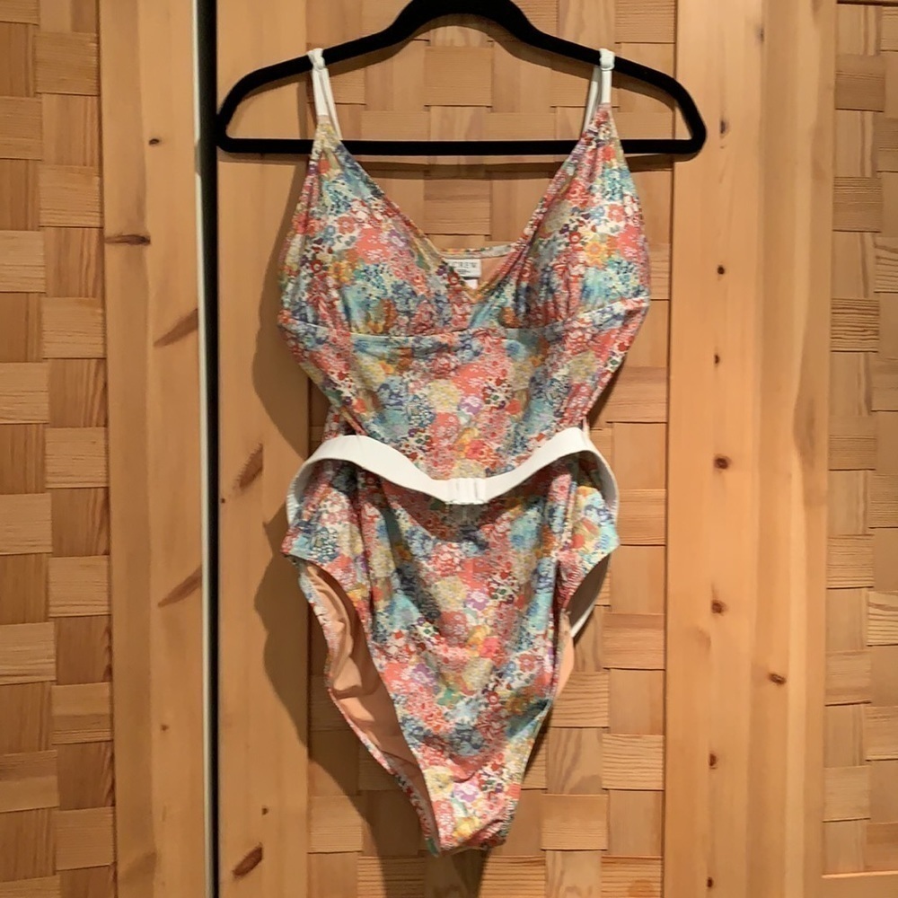 NWT J Crew Liberty Fabric One Piece Belted Floral Swimsuit 16 - Picture 3 of 9